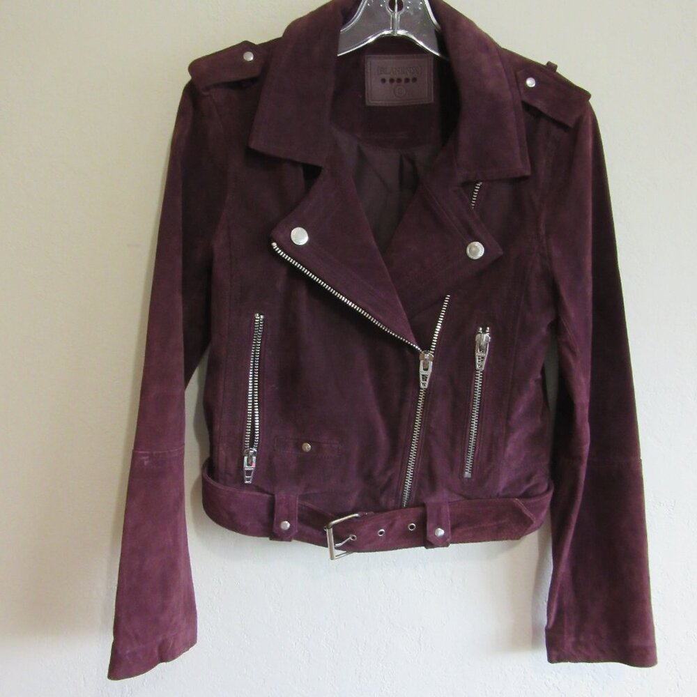 BLANKNYC Purple Leather Suede S Moto Long Sleeve Zip Closure Waist Belt Jacket